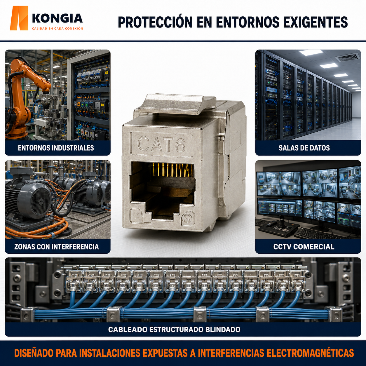 Escenarios de uso - Módulo Jack Keystone CAT6 Blindado, Punchdown, con Terminación en Ángulo 180°