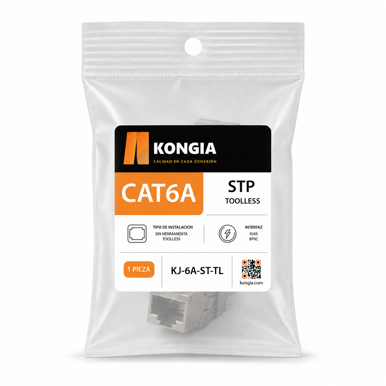 Módulo Jack Keystone CAT6A Blindado, Toolless, con Terminación en Ángulo 180°