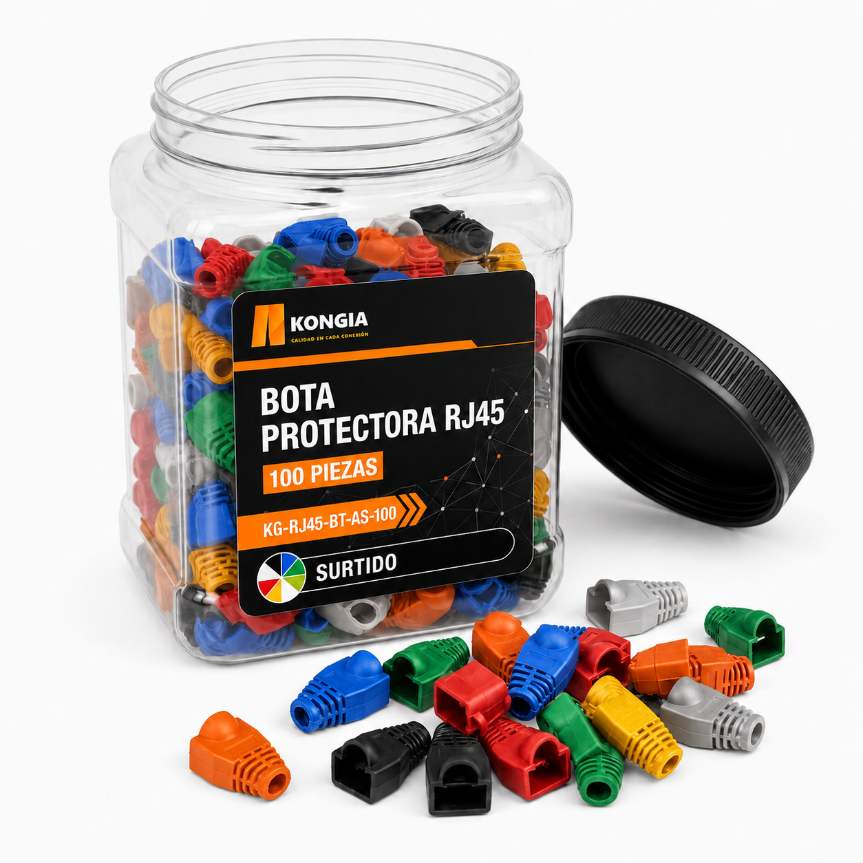 Bota Plástica para Protección de Plug RJ45, Bote 100 Piezas, Color